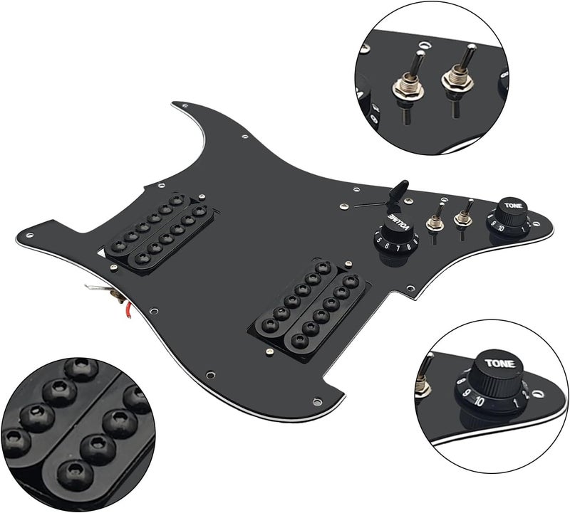 MAXCHEER SSH-Coil Splitting Electric Guitar Pickguard Two Mini Humbucker + ONE 4 Coil Pickup High Output-(9K/9K/18K) Loaded Prewired Scratchplate (Black, HH) - Image 5